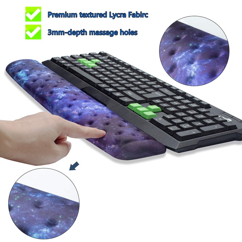 BRILA Memory Foam Mouse & Keyboard Wrist Rest Support Pad Cushion Set for Computer, Laptop, Office Work, PC Gaming - Massage Holes Design - Easy Typing Wrist Pain Relief (Nebula) - Image 2